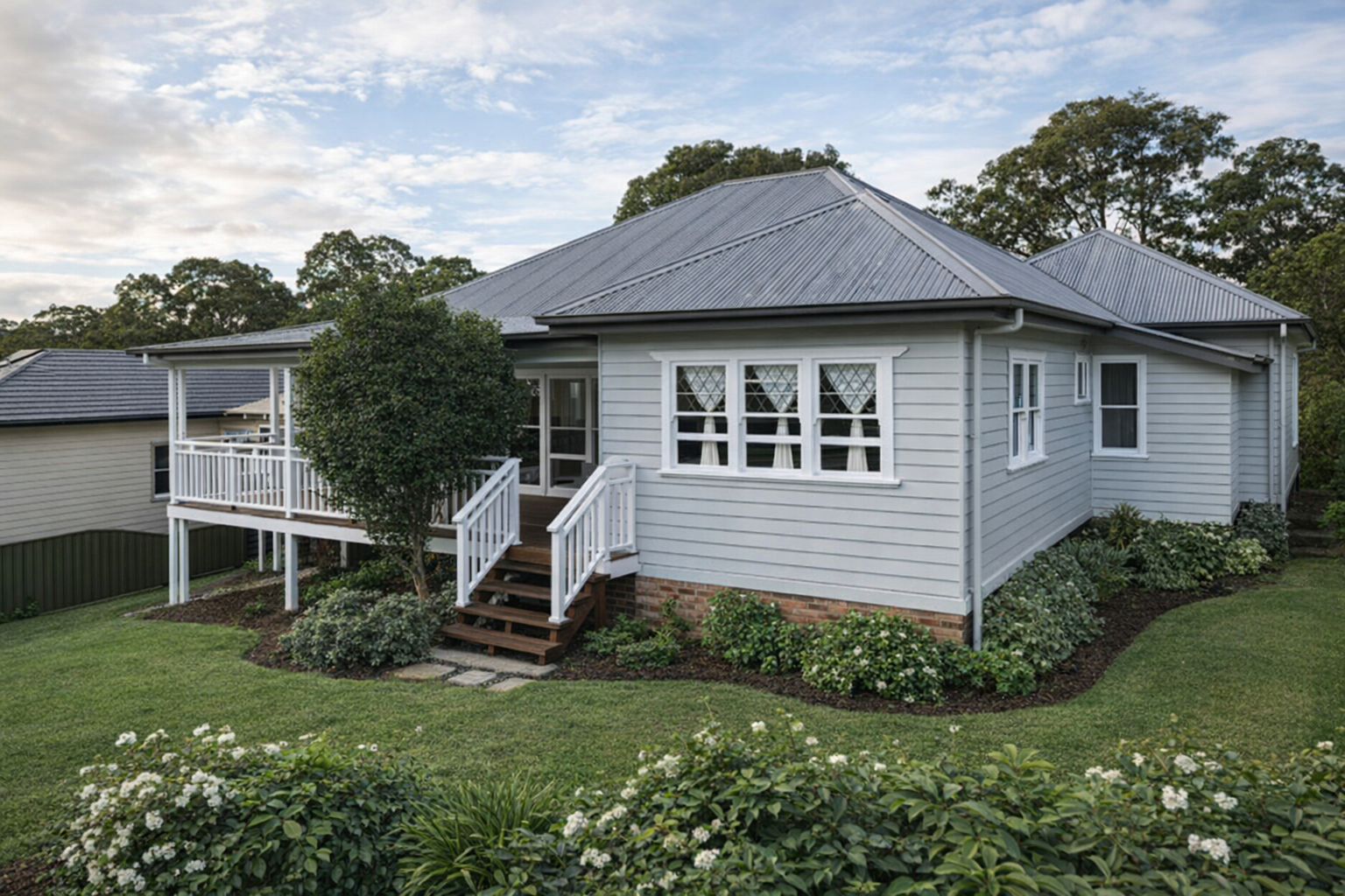 Gray Metal Roof House Deck