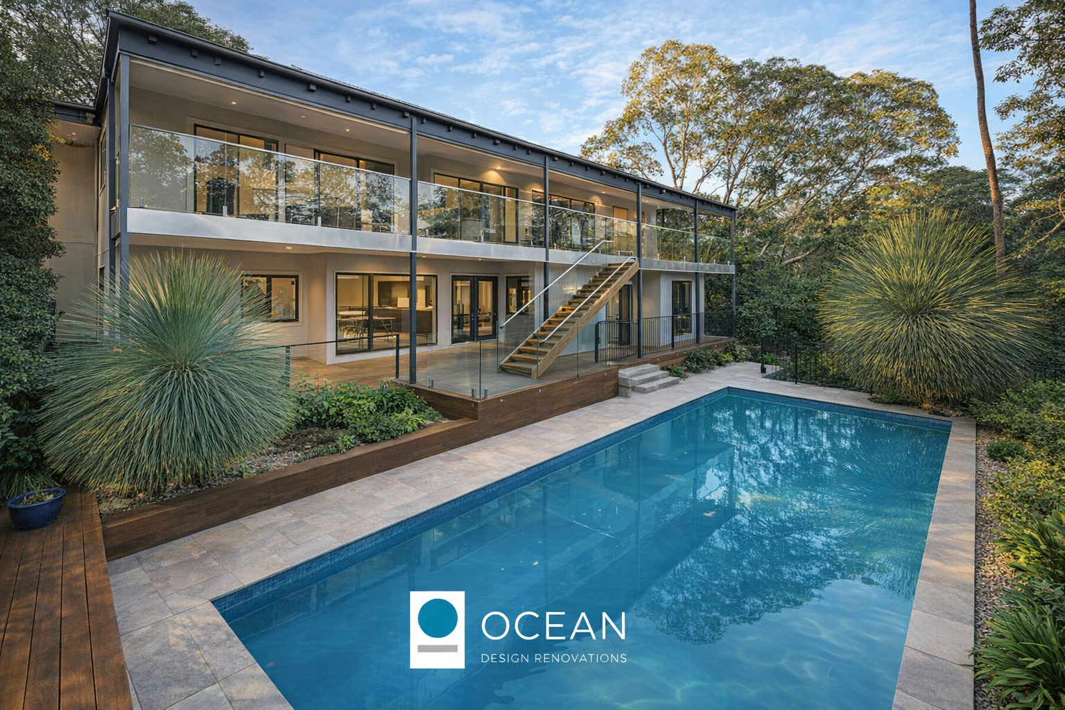 Modern Two Story House Pool Deck