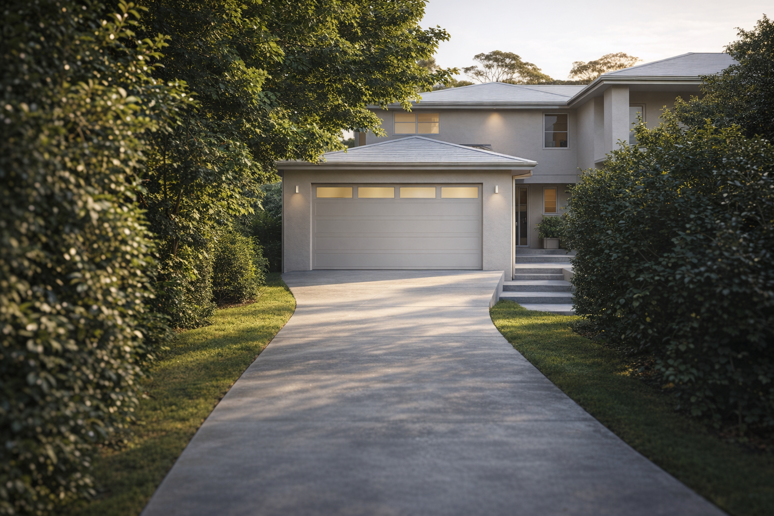 Suburban Modern House Garage Driveway